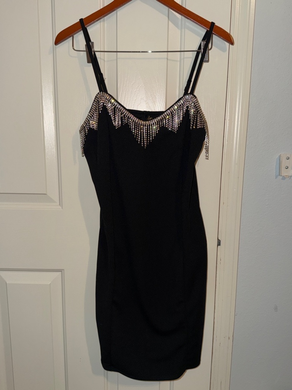 Planet Gold Black Mini Dress with Silver Rhinestone Fringe